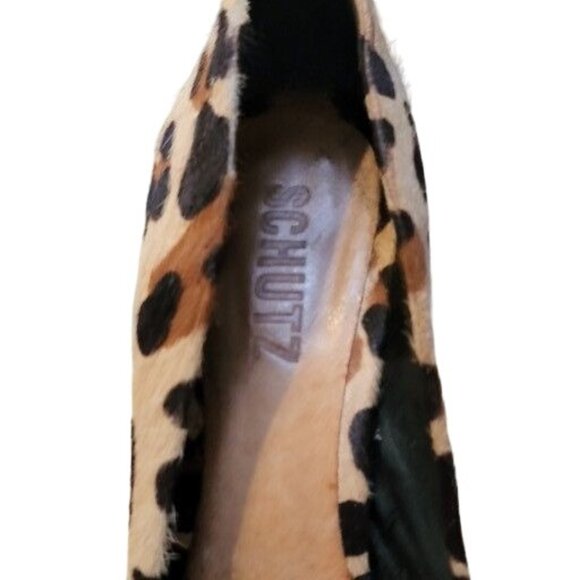 Schutz Platform Heel Pumps Women Sz 9B Calf Hair Leopard Print Espadrille Work - Picture 4 of 8